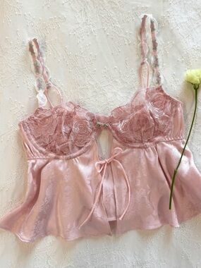 For Love and Lemons Camilla Pink Lace Satin Camisole Top